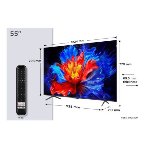 Telewizor TCL 55P8K QLED 55" 4K Ultra HD 120Hz Google TV Dolby Atmos Metaliczny TCL
