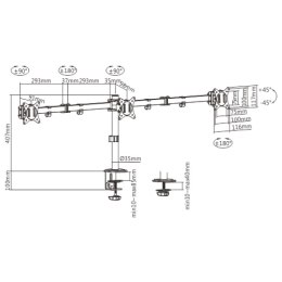 GEMBIRD BIURKOWE REGULOWANE RAMIĘ/UCHWYT NA 3 MONITORY 17-27, 100X100MM, DO 7KG Gembird