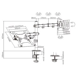 GEMBIRD BIURKOWE REGULOWANE RAMIĘ/UCHWYT Z RAMIENIEM NA MONITOR I PODSTAWKĄ NA NOTEBOOKA 17-32, 100X100MM, DO 9KG Gembird
