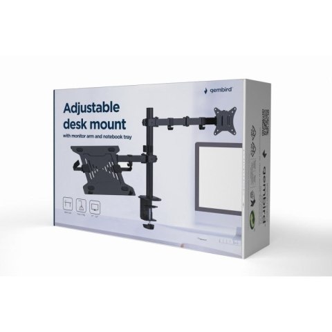 GEMBIRD BIURKOWE REGULOWANE RAMIĘ/UCHWYT Z RAMIENIEM NA MONITOR I PODSTAWKĄ NA NOTEBOOKA 17-32, 100X100MM, DO 9KG Gembird