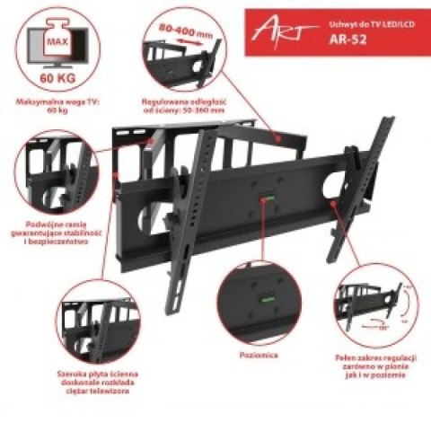 Uchwyt ścienny do telewizora ART AR-52 (ścienne; 30" - 70"; max. 60kg) ART
