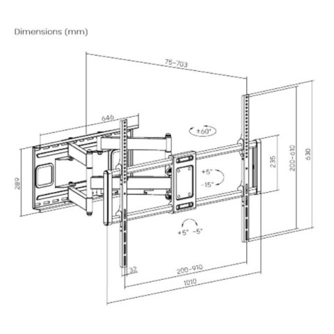 GEMBIRD UCHWYT SUFITOWY DO TELEWIZORA Z PEŁNYM ZAKRESEM RUCHU (REGULOWANY), 60" - 120", DO 120 KG Gembird