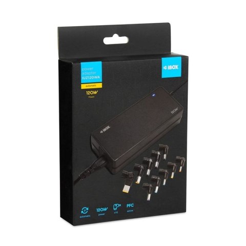 UNIWERSALNY ZASILACZ DO LAPTOPA I-BOX IUZ120WA AUTO, 10 WTYCZEK IBox