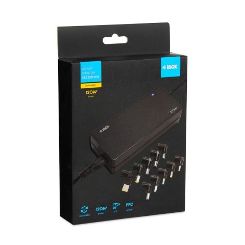 UNIWERSALNY ZASILACZ DO LAPTOPA I-BOX IUZ120WA AUTO, 10 WTYCZEK IBox