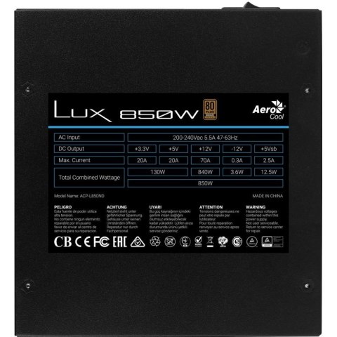 ZASILACZ AEROCOOL PGS LUX 850W 80+ Bronze/ PSU Aerocool