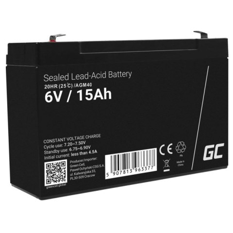GREEN CELL AKUMULATOR ŻELOWY AGM40 6V 15AH Green Cell