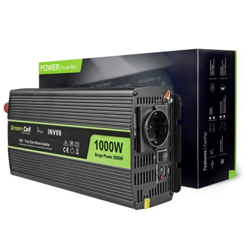 GREEN CELL PRZETWORNICA INV09 12V-230V 1000W/2000W CZYSTA SINUSOIDA Green Cell