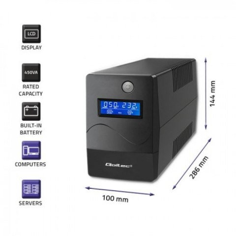 QOLTEC ZASILACZ AWARYJNY UPS 450VA | 240W | LCD | USB | RJ45 Qoltec