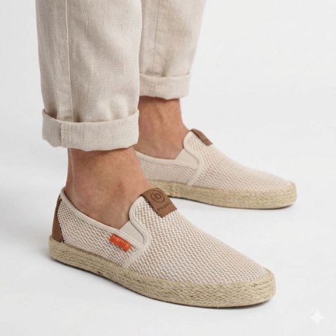 Półbuty męskie espadryle wsuwane beżowe Bugatti TT15305 Bugatti