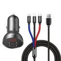 Baseus ładowarka samochodowa 2x USB 4,8A 24W z LCD + kabel 3w1 USB - USB Typ C / micro USB / Lightning 1,2m czarny (TZCCBX-0G) Baseus