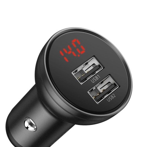 Baseus ładowarka samochodowa 2x USB 4,8A 24W z LCD + kabel 3w1 USB - USB Typ C / micro USB / Lightning 1,2m czarny (TZCCBX-0G) Baseus