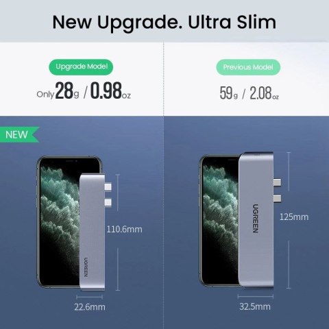 HUB Ugreen 60559 2x USB-C / USB-C PD (Thunderbolt 3, 100W, 4K 60 Hz, 10 Gbps) / HDMI 4K 30 Hz / 3x USB 3.0 do MacBook Pro / Air  UGREEN