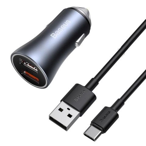 Baseus Golden Contactor Pro szybka ładowarka samochodowa 2x USB 40 W Quick Charge SCP FCP AFC + kabel USB - USB Typ C szary (TZC Baseus