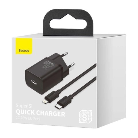 Baseus Super Si 1C szybka ładowarka USB Typ C 20W Power Delivery + kabel USB Typ C - Lightning 1m czarny (TZCCSUP-B01) Baseus
