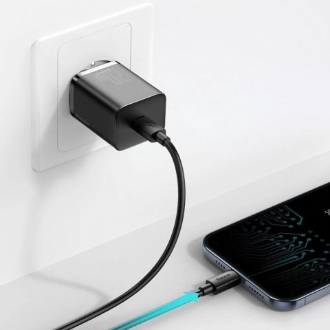 Baseus Super Si 1C szybka ładowarka USB Typ C 20W Power Delivery + kabel USB Typ C - Lightning 1m czarny (TZCCSUP-B01) Baseus