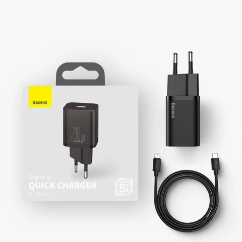 Baseus Super Si 1C szybka ładowarka USB Typ C 20W Power Delivery + kabel USB Typ C - Lightning 1m czarny (TZCCSUP-B01) Baseus