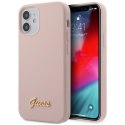 Etui Guess Silicone Script Gold Logo na iPhone 12 mini - jasnoróżowe Guess