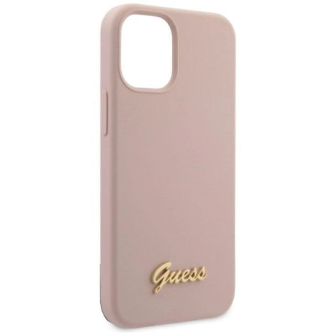 Etui Guess Silicone Script Gold Logo na iPhone 12 mini - jasnoróżowe Guess