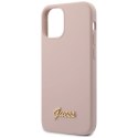 Etui Guess Silicone Script Gold Logo na iPhone 12 mini - jasnoróżowe Guess