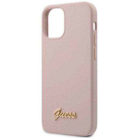Etui Guess Silicone Script Gold Logo na iPhone 12 mini - jasnoróżowe Guess