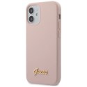 Etui Guess Silicone Script Gold Logo na iPhone 12 mini - jasnoróżowe Guess