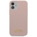 Etui Guess Silicone Script Gold Logo na iPhone 12 mini - jasnoróżowe Guess