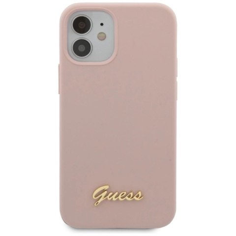 Etui Guess Silicone Script Gold Logo na iPhone 12 mini - jasnoróżowe Guess