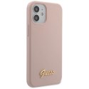 Etui Guess Silicone Script Gold Logo na iPhone 12 mini - jasnoróżowe Guess