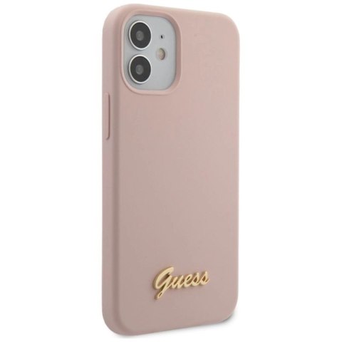 Etui Guess Silicone Script Gold Logo na iPhone 12 mini - jasnoróżowe Guess