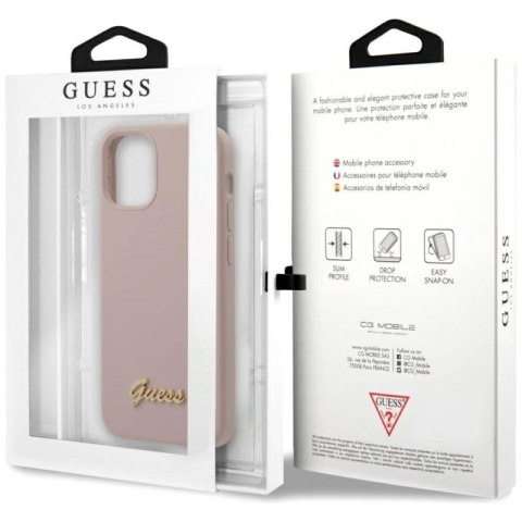 Etui Guess Silicone Script Gold Logo na iPhone 12 mini - jasnoróżowe Guess