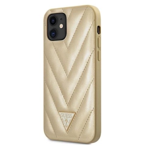 Etui Guess V-Quilted Collection na iPhone 12 mini - złote Guess