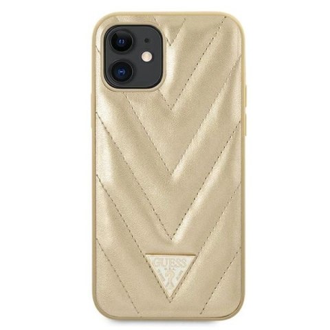Etui Guess V-Quilted Collection na iPhone 12 mini - złote Guess