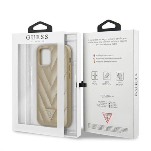 Etui Guess V-Quilted Collection na iPhone 12 mini - złote Guess