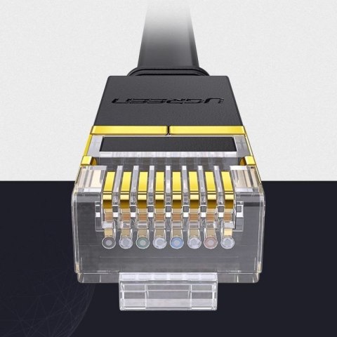 Ugreen płaski kabel przewód internetowy sieciowy Ethernet patchcord RJ45 Cat 7 STP LAN 10 Gbps 10 m czarny (NW106 11265) UGREEN