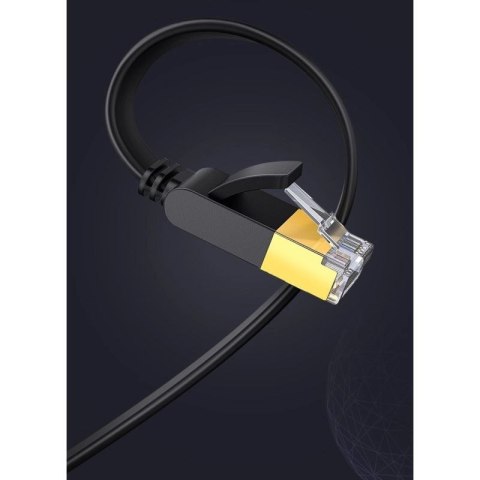 Ugreen płaski kabel przewód internetowy sieciowy Ethernet patchcord RJ45 Cat 7 STP LAN 10 Gbps 10 m czarny (NW106 11265) UGREEN