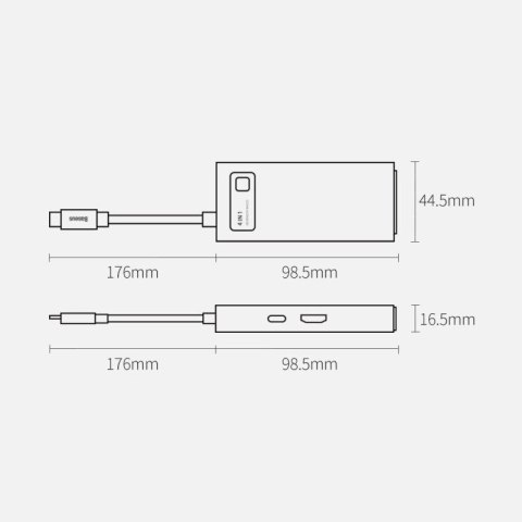 Baseus Metal Gleam 4w1 wielofunkcyjny HUB USB Typ C - USB Typ C Power Delivery 100 W / HDMI 4K 30 Hz / USB 3.2 Gen 1 / USB 2.0 ( Baseus
