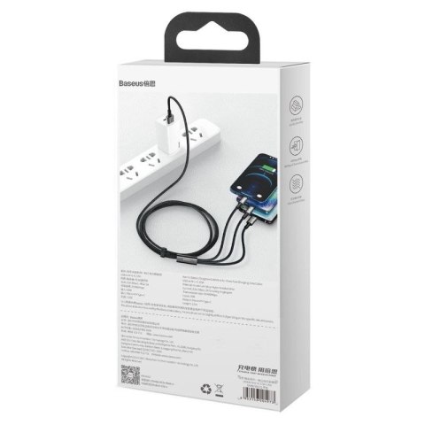 Baseus Tungsten 3w1 kabel USB - USB Typ C / Lightning / micro USB 3,5 A 1,5 m czarny (CAMLTWJ-01) Baseus