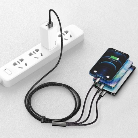 Baseus Tungsten 3w1 kabel USB - USB Typ C / Lightning / micro USB 3,5 A 1,5 m czarny (CAMLTWJ-01) Baseus