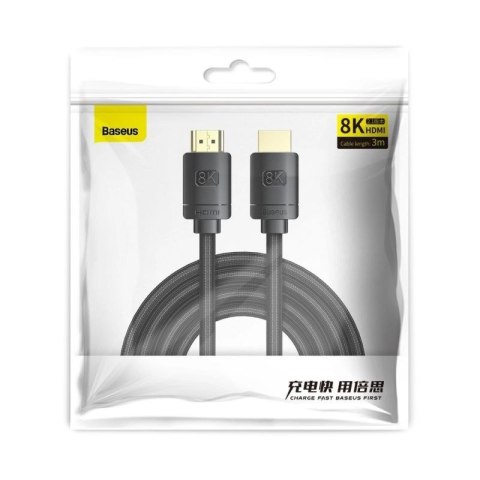 Baseus kabel HDMI 2.1 8K 60 Hz 48 Gbps / 4K 120 Hz / 2K 144 Hz 3D eARC QMS Dynamic HDR VRR ALLM 3 m czarny (CAKGQ-L01) Baseus