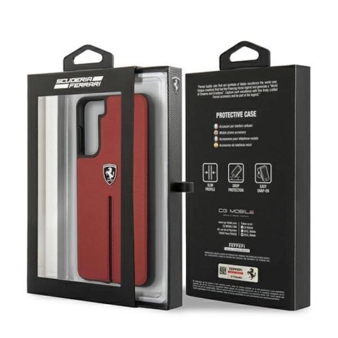 Etui Ferrari Off Track Leather Nylon Stripe na Samsung Galaxy S21 - czerwone Ferrari