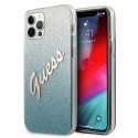 Etui Guess Glitter Gradient Script na iPhone 12 Pro Max - niebieskie Guess