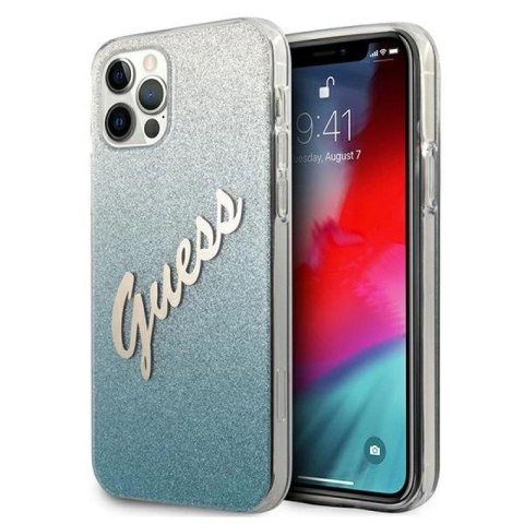 Etui Guess Glitter Gradient Script na iPhone 12 Pro Max - niebieskie Guess