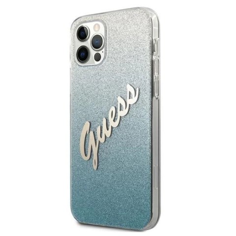 Etui Guess Glitter Gradient Script na iPhone 12 Pro Max - niebieskie Guess