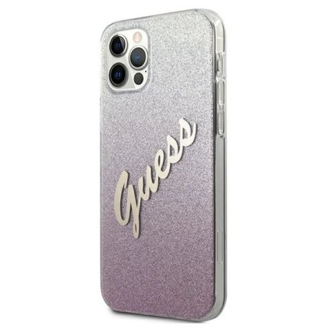 Etui Guess Glitter Gradient Script na iPhone 12 Pro Max - różowe Guess