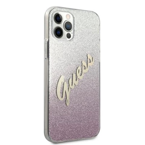 Etui Guess Glitter Gradient Script na iPhone 12 Pro Max - różowe Guess