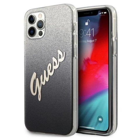 Etui Guess Glitter Gradient Script na iPhone 12 / iPhone 12 Pro - czarne Guess