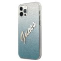 Etui Guess Glitter Gradient Script na iPhone 12 / iPhone 12 Pro - niebieskie Guess