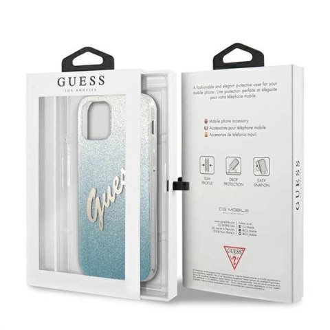 Etui Guess Glitter Gradient Script na iPhone 12 / iPhone 12 Pro - niebieskie Guess