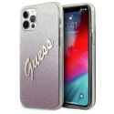 Etui Guess Glitter Gradient Script na iPhone 12 / iPhone 12 Pro - różowe Guess