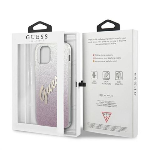 Etui Guess Glitter Gradient Script na iPhone 12 / iPhone 12 Pro - różowe Guess